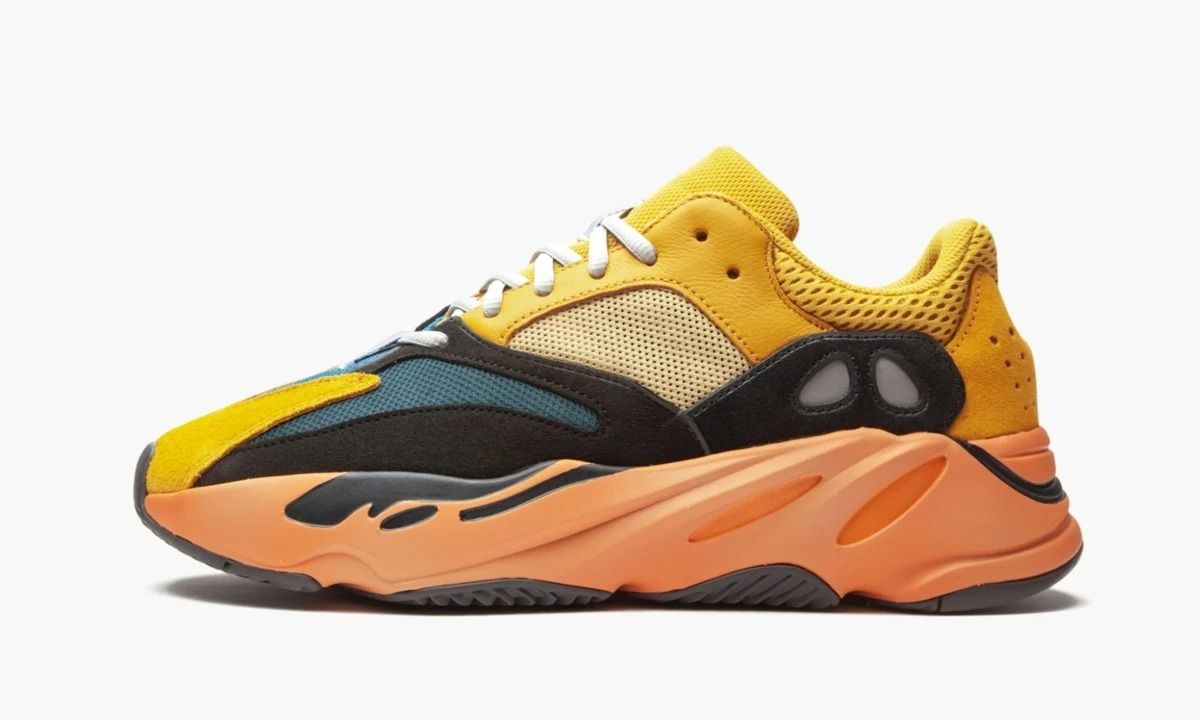 Adidas Yeezy Boost 700 Sun, желтый с синим и черным, замша, сетка, женские, мужские